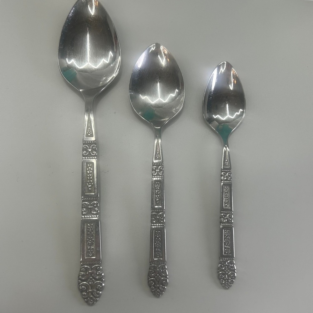 Oneida Community Coronation Serving Place Spoon Set 3p Stainless Steel Flatware